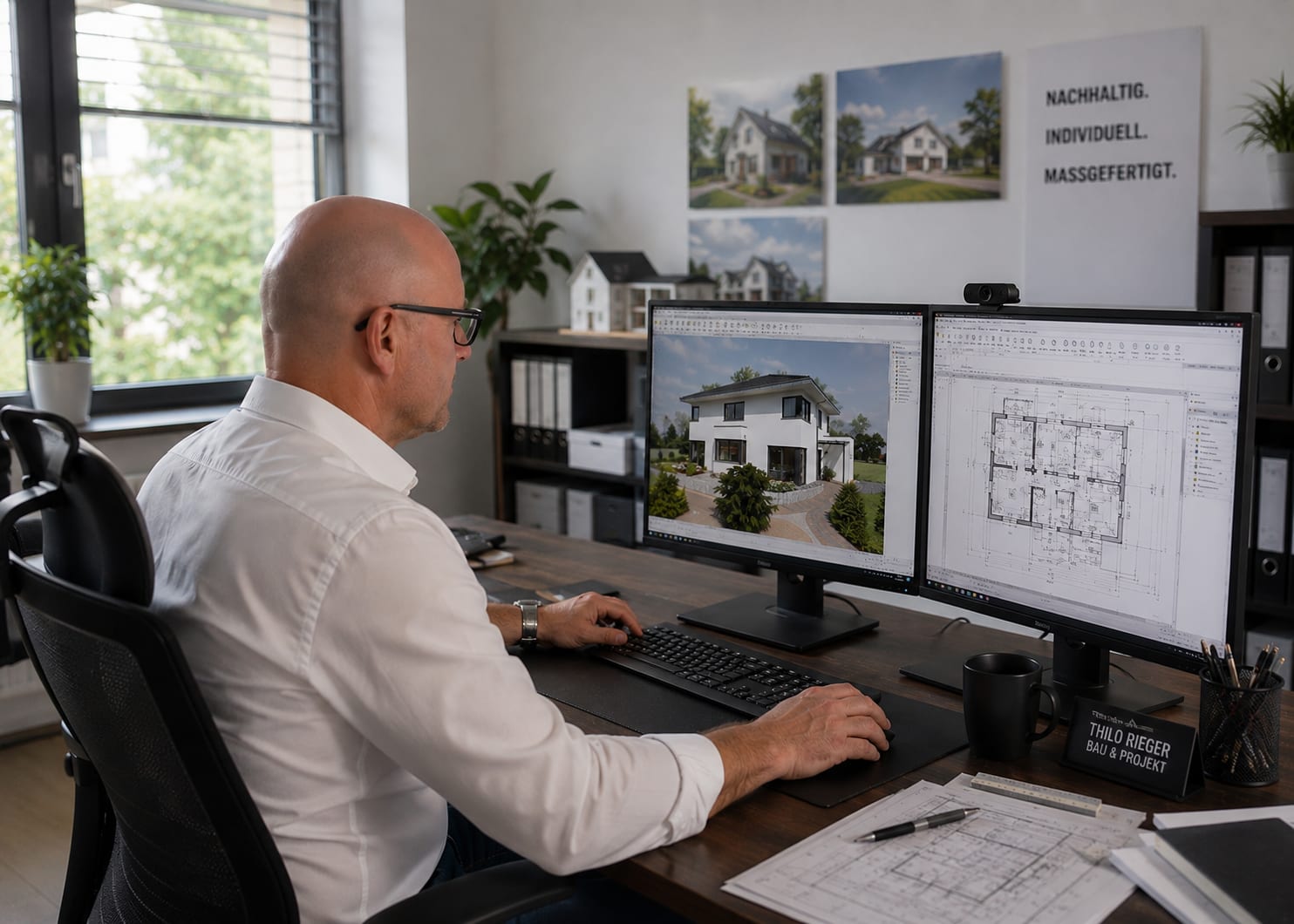 Thilo Rieger bei der CAD-Planung eines Hauses am Bildschirm